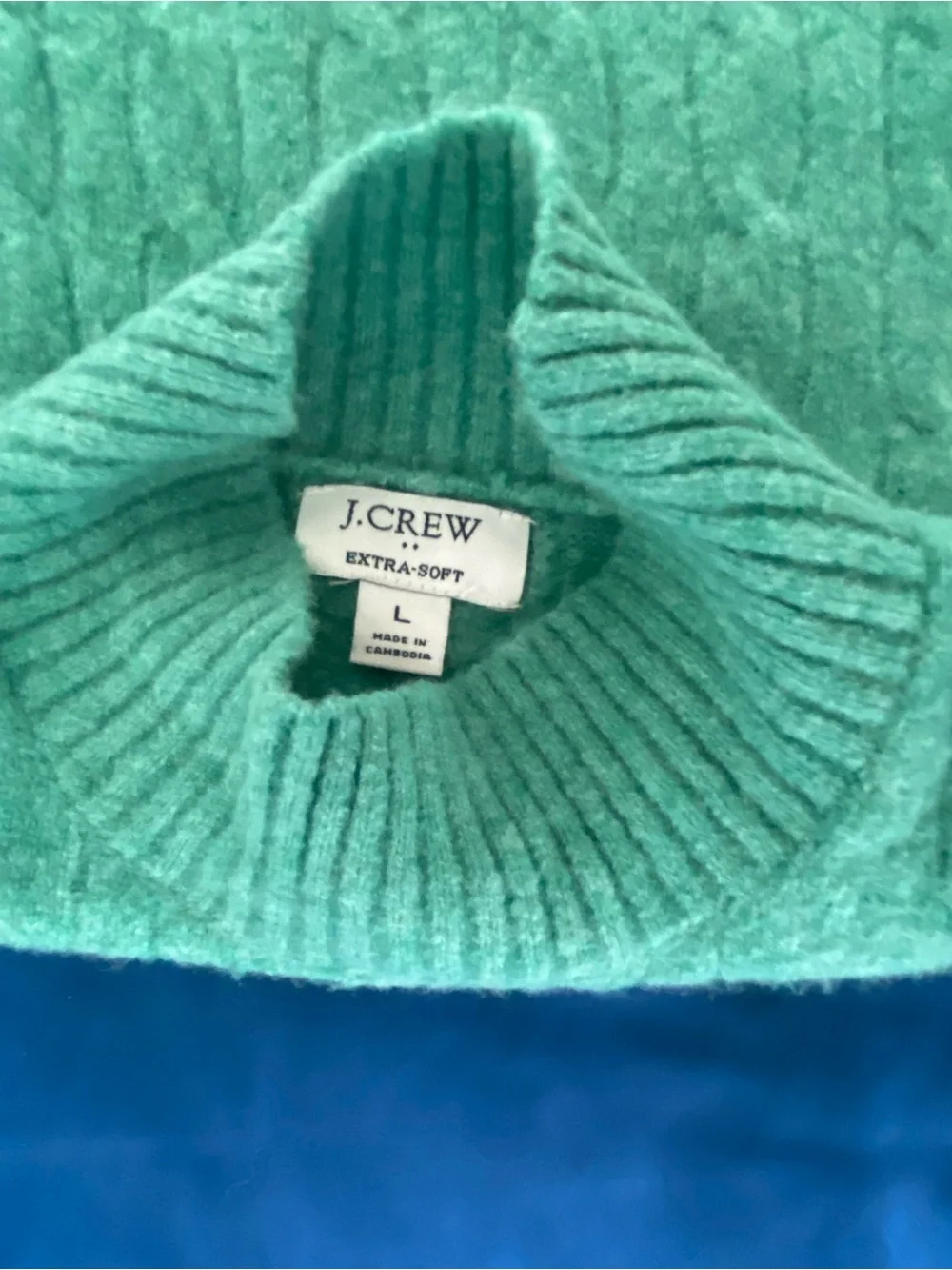 J.Crew Green Cable Knit Mock Neck Sweater - Picture 3 of 3